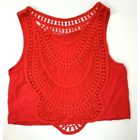 DIVIDED Tank Top Crochet Back Detail Cut-Out Pattern US 6 Flowy Coral Red NEW - Picture 3 of 8